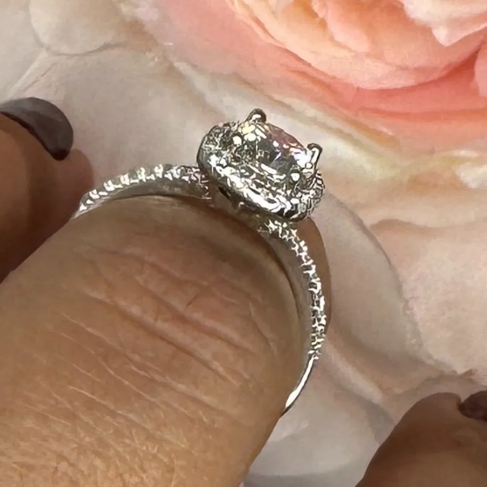 Certified 1ct . t.w. Moissanite Diamond Round Square Halo Engagement Ring - Picture 5 of 8